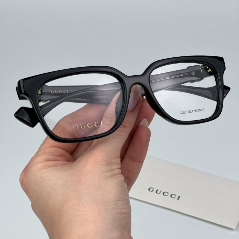 Gucci GG1537OK 001 BRAND NEW Eyeglasses Black Square Women - Picture 3 of 11